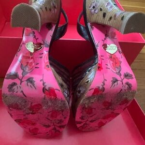 Betsey Johnson Black and Pink Floral Heels